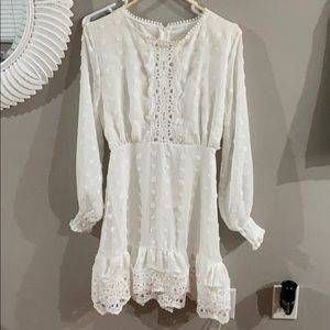 Lace Chiffon Mini Dress Lantern Sleeve Ruffle Hem